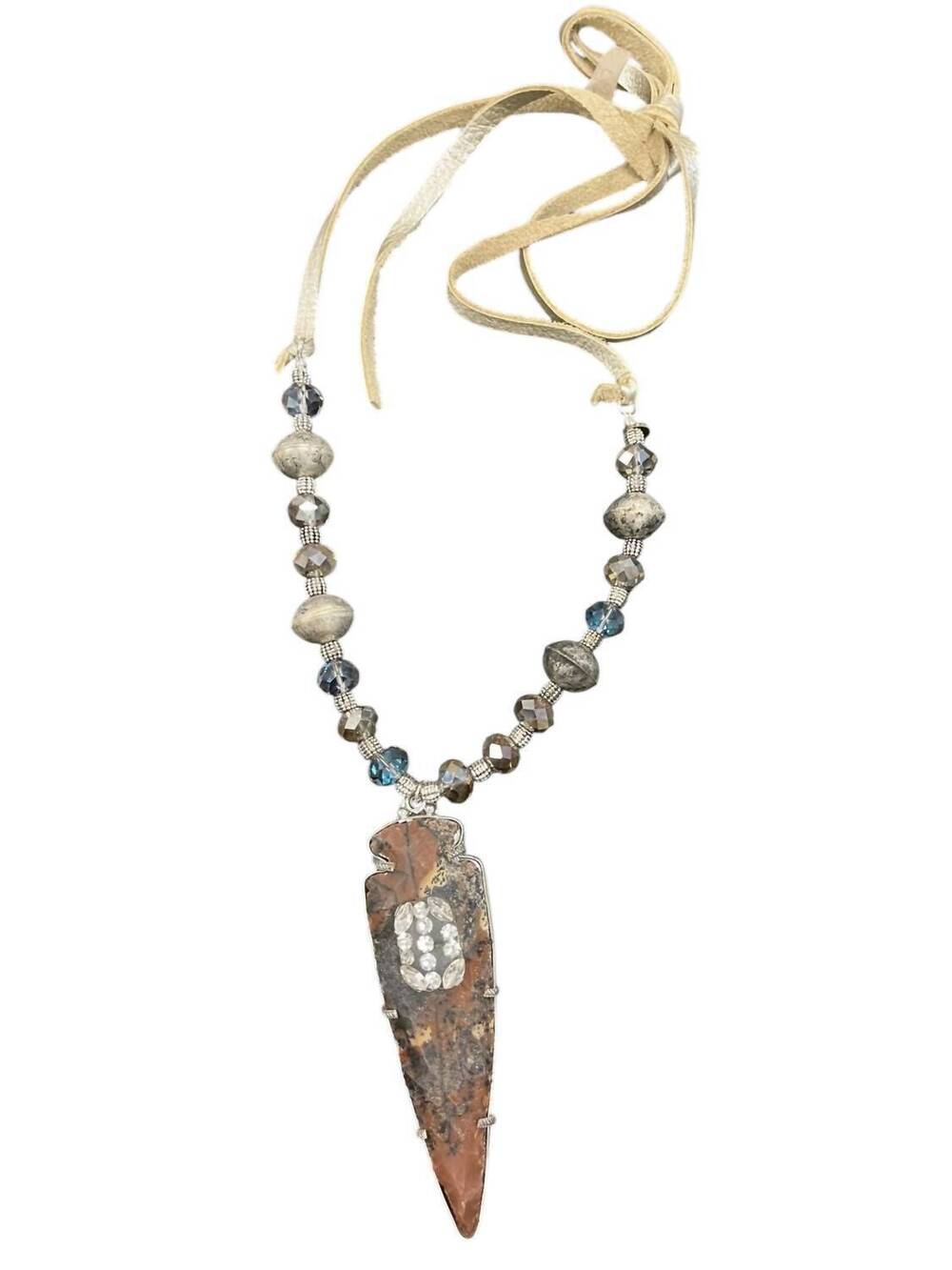 NEW A RARE BIRD women's stone arrowhead necklace in silver